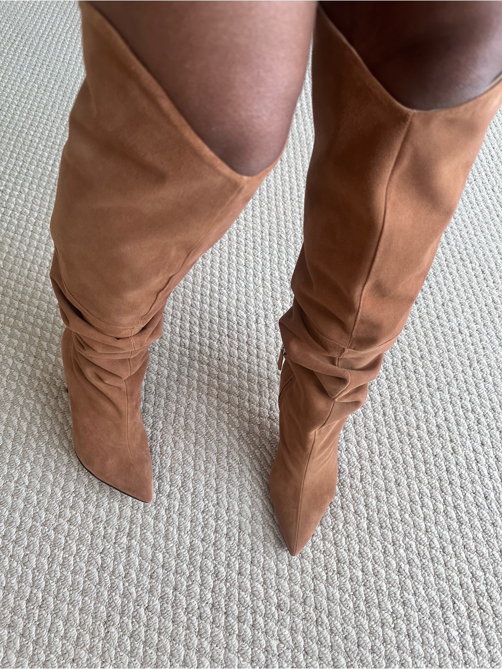 SCHUTZ Tall Pointed-Toe Over-the-Knee Boots in Cognac Suede